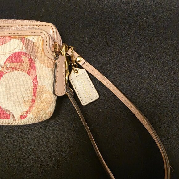 Coach Poppy Double Zip Wallet Wristlet Pink & Cream Signature C Canvas Leather - Picture 4 of 8